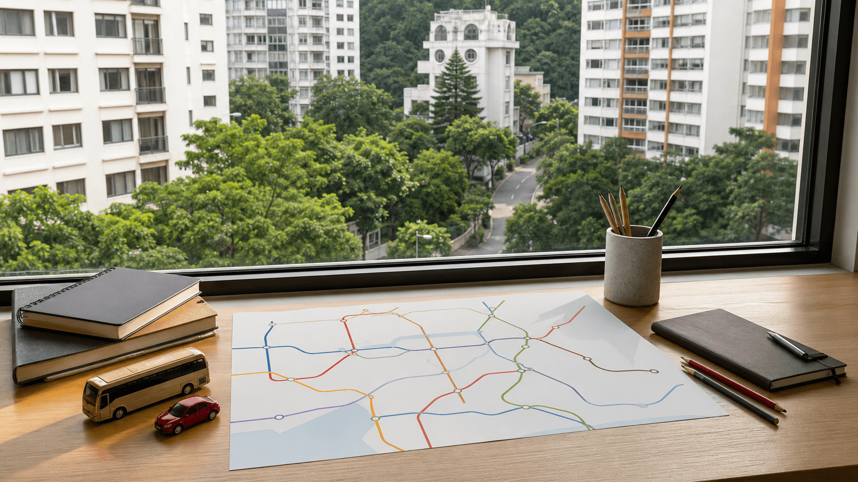 廣播道屋苑交通與校車接駁比較的抽象路線桌面